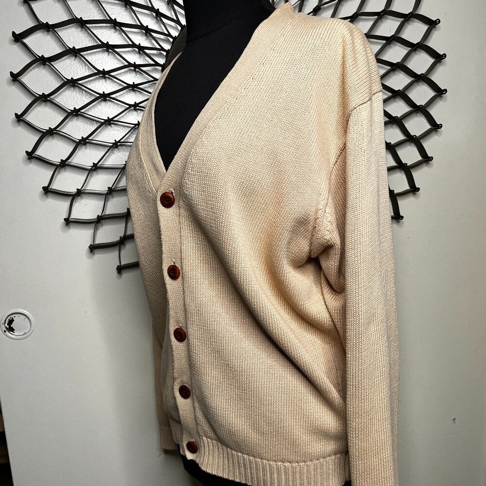 L.L. Bean Beige 100% Cotton Button Up Men's 90s Grunge Cardigan Sweater LG-REG